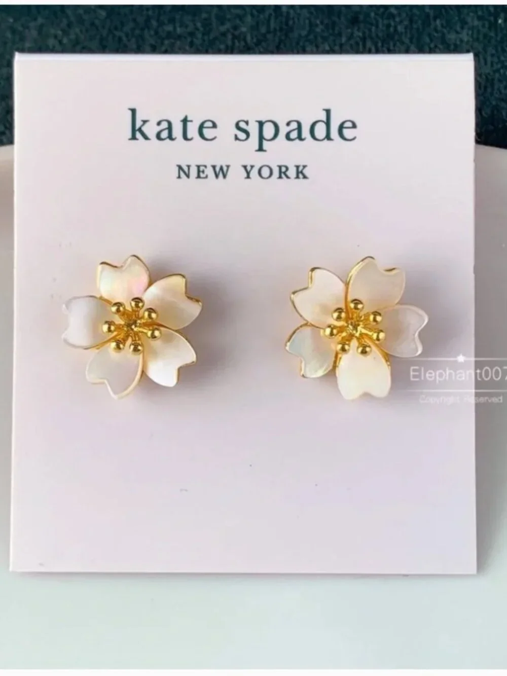 Kate Spade Mother of Pearl Cherry Blossom Flower Stud Earrings